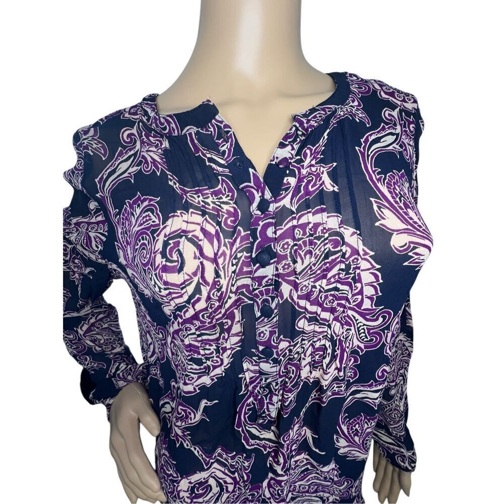 Lucky Brand Sheer Lightweight Long Sleeve Paisley Patterned Blouse - Picture 2 of 5